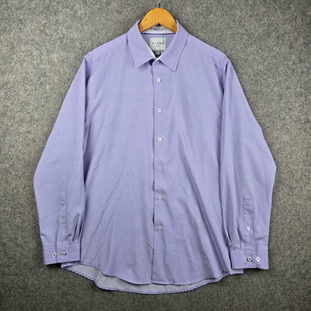 C-LAB NYC Shirt Mens XL Purple Slim Fit Long Sleeve 4-Way Stretch Dress Shirt